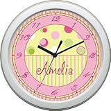Soho Stripes and Dots Nursery Clock ~ Bubble Gum Pink and Yellow ~ Free Personalization