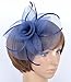 Womens Big Flower Mesh Feather Fascinator on Hair Clip and Brooch Deep Blue