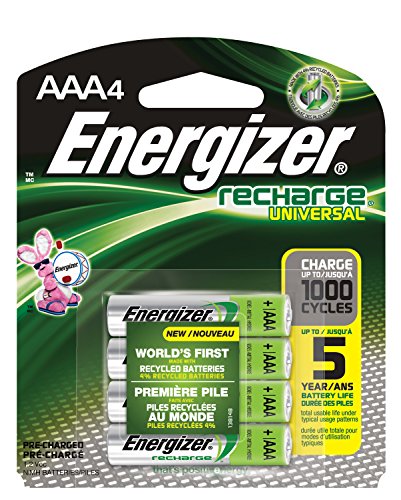 Energizer Recharge Universal 700 mAh Rechargeable AAA Batteries, Pre-Charged, 4 count Energizer Recharge Universal 700 mAh Rechargeable AAA Batteries, Pre-Charged, 4 count