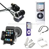DreamBargains Premium iPod Nano 4th Generation 8GB 16GB Accessory Bundle Kit - Snap-On Hard Crystal Case with Full Screen Protection - Clear + Rapid Charging Car Charger - White + Travel Charger - White + Premium Durable Metallic Sound Isolating In-Ear Earbud Earphones - Black + Neckstrap - Black + Screen & Click Wheel Protector + Windshield Mount