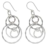 Sterling Silver Large Hammered Multi Circle Playful Gypsy Hoop Earrings