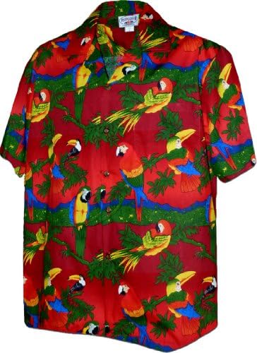 Parrots and Toucans Men's Tropical Shirt Red 3XL
