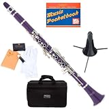Mendini MCT-P B Flat Purple ABS Clarinet w/ Case, Stand, Mouthpiece, Box of 10 Reeds, Cork Grease, & a Pair of Gloves