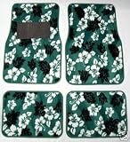 Green Hawaiian Hibiscus Carpet Front & Rear Car Truck Floor Mats