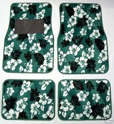 - 	 Green Hawaiian Hibiscus Carpet Front & Rear Car Truck Floor Mats