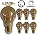 6 PACK - UL LISTED - LED A19 Edison Style Filament Light Bulb, 5W, DIMMABLE, 25W Equivalent, 2200K Warm White, 350 Lumens, 15,000 Life Hours