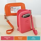 Exclusive Gifts and Favors-Honeysuckle Pink Leather Zip Phone Wristlet Wallet