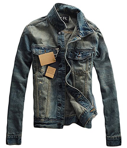 King Ma Men's Denim Jacket Slim Fit Jean Coat