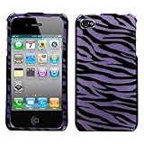Design Hard Protector Skin (2D Silver) Cover Cell Phone Case for Apple iPhone 4 Sprint,Verizon Wireless - Zebra Skin Purple/Black