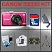 Canon Powershot SX230 HS Digital Camera (Red) Huge Accessories Package Including 16GB SDHC Memory Card + Hi-Speed SD Card Reader + Table Top Tripod + LCD / Lens Cleaner Kit + Carrying Case + LCD Screen Protectors Kit