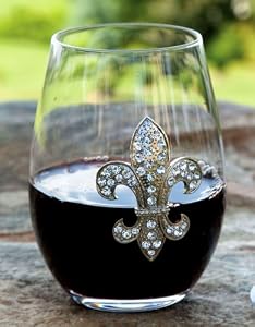 Rhinestone Fleur-de-Lis Stemless Glass