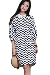 Cotton Chevron Print  Shirt Mini Dress 