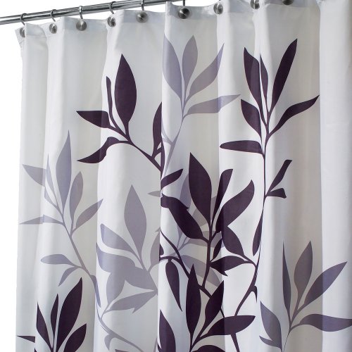 InterDesign Fabric Shower Curtain - Gray Leaves