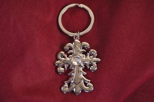 Carpentree Faith Collection 1.75"x3.75" Scroll W/Centerstone Cross Keychain, Multi