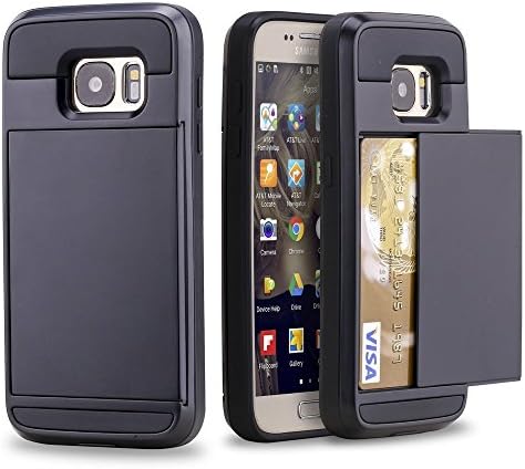 Galaxy S7 Case, Eweekly(TM) [Shockproof][Drop Protection] [HighImpact Resistant] Hybrid Dual Layer Slim Wallet Case with Card Slot Holder Hard Shell Cover for Samsung Galaxy S7 (Black)
