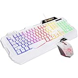 HIRALI &reg; X-31 LED Rainbow gaming keyboard and mouse (White)