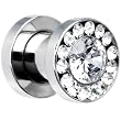 2 Gauge Stainless Steel Clear CZ Screw Fit Tunnel