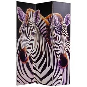 On Sale Nature Printed Image Room Dividers - 6ft. Zebra & Elephant Photo Print Folding Floor Screen