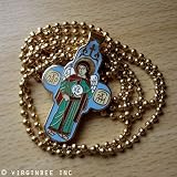 ST.MICHAEL ARCHANGEL JESUS CROSS ORTHODOX GOLD ENAMLED PENDANT CHAIN NECKLACE
