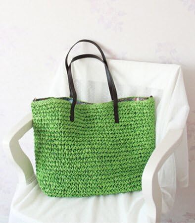 Women's Classic Straw Summer Beach Sea Shoulder Bag Handbag Tote (Green)