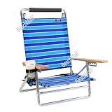 5 pos Lay Flat / Low Seat Aluminum Beach Chair w/ Cup Holder