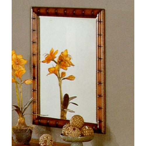 Traditional Style Golden Oak Finish Wall Mirror w/Nail Head Trim Wall Mounted Mirrors