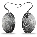 Sterling Silver Raven Oval Earrings Native Northwest Coast