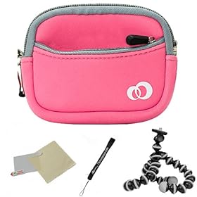 BABY PINK WITH GRAY TRIM Neoprene Protective Durable Mini Glove Pouch For Canon Compact Digital Camera Fits: A Series / A490 / A495 / A800 / A1200 / A2200 / A3000 / A3100 / A3300 / ELPH 520 / ELPH 110 / ELPH 100 / ELPH 300 / ELPH 500 / ELPH 510 / SX210 / SX220 / SX230 / S500 / SD10 / SD20 / SD30 / S