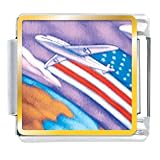 Usa Flag Plane Italian Charms Bracelet Link