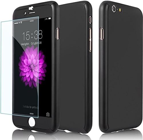 iPhone 6/6S Case, WEIERJA 360 Degree All-round Protective Slim Fit Case Cover with Tempered Glass Screen Protector Skin for Apple iPhone(6/6S Plus 5.5 Black)
