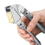 Greenco Heavy Duty Solid Stainless Steel Garlic Press, Crusher, Mincer, Including 2 Free Bonuses Inside, Silicone Garlic Peeler and a Cleaning Brush