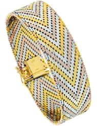 Sterling Silver Italian Tri-color Riccio Bracelet 21-Row 5/8 inch wide, sizes 7 - 8