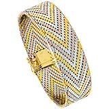 Sterling Silver Italian 21-Row 16.1 mm (5/8 in.) Tri-Color Chevron Riccio Bracelet, 7 inch