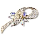 Gold Tone Crystal Curved Ribbones Brooches Pin