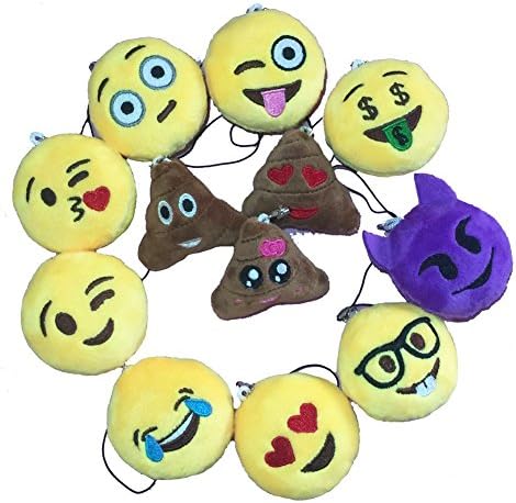 Giftoys 2" Popular Mini Emoji Pillow Plush Keychain Handbag Decorations Backpack Purse Accessory,Party Favor, Car Charm Set of 12