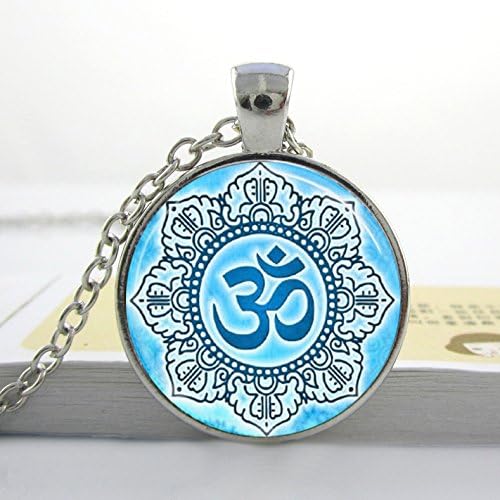 Pretty Lee 1 Pc Yoga-Jewelry-Om-Necklace-Aum-Zen-Decorative-Blue-Art-Pendant Om Jewelry Pendant Yoga Charm