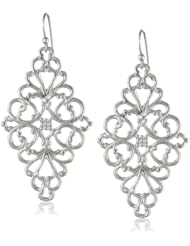 1928 Jewelry Silver-Tone Filigree Diamond Drop Earrings