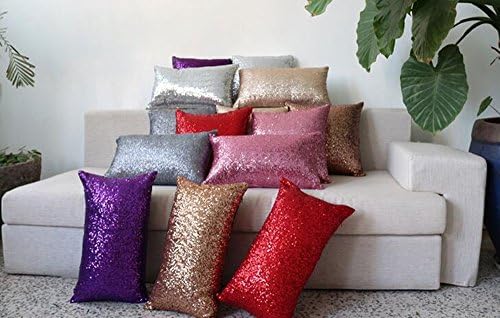 Pure Color Sequins Sofa Bed Bedroom Car Pillowcase Decorative Throw Pillow Cover (Champagne, 30x50cm)