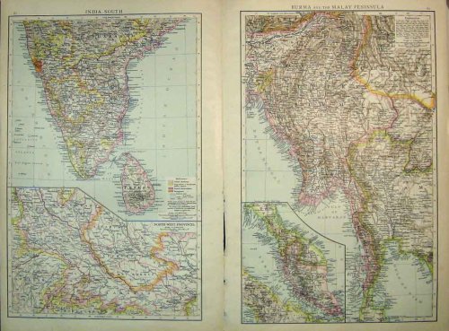 1893 UNIVERSAL MAP BURMA MALAY SOUTH INDIA CEYLON