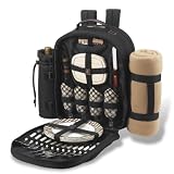 London Backpack for 4 w/blanket (Black BP/Plaid Npk & Plate, Tan Blkt)