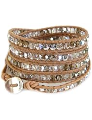 Chan Luu Crystal Cal Mix Beige Leather Wrap Bracelet BS-3428