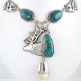 Sterling Silver and Turquoise Elk Necklace with Elk Tooth, by Dan Nieto, #453