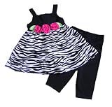 Good Lad 2T-4T Toddler Girls 3 Roses Zebra Print Knit Capri set, Black/White