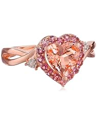 Rose-Gold Flashed Silver Diamond, Morganite and Pink Tourmaline Heart Ring (0.01cttw, G-H Color, I2-I3 Clarity)