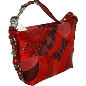 Coach Bordeaux Circles Patchwork Carly Handbag Red 14005