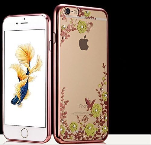 iPhone 6 Plus/6s Plus Crystal TPU soft Case,Emey Fashion Transparent Hard PC + TPU Graden Flower Case with Original Swarovski Element for iPhone 6 Plus/6s Plus 5.5 Inch (rose gold+yellow)