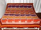 Classic Designer King Size Bedspread with Elephant Patch & Thread Work Cott ....