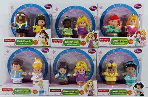Fisher-Price Little People Disney Princess Set of 12 - Ariel, Aurora, Jasmine, Aladdin, Rapunzel, Flynn, Belle, Beast, Tiana, Cinderella & Prince Charming