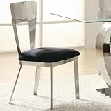 Dining Chair Satin Plate Back With Black Cushion Seat and Silver Metal Legs ....