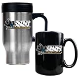 San Jose Sharks NHL Stainless Steel Travel Mug and Black Ceramic Mug Set